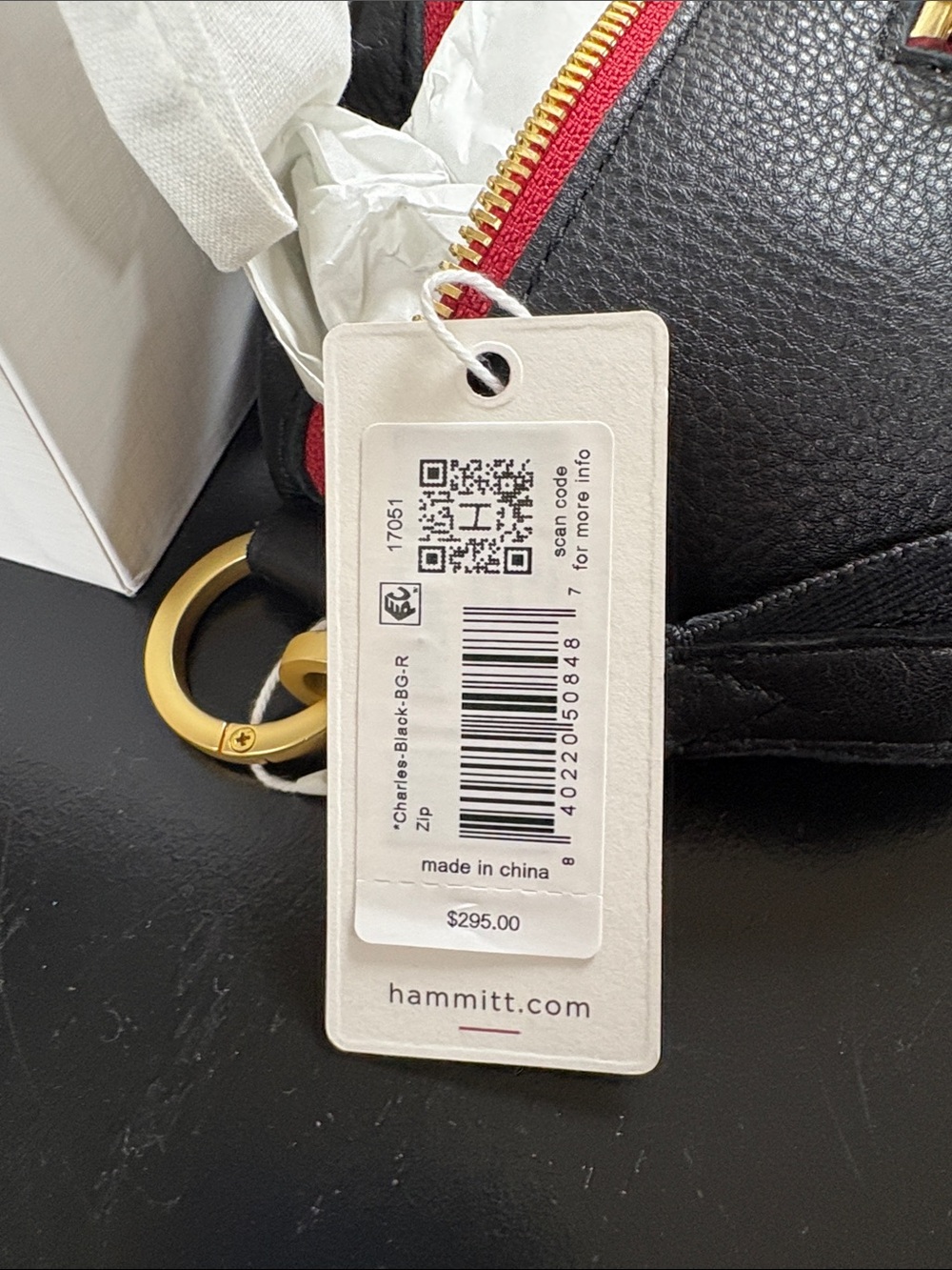 Hammitt Charles Black Leather Crossbody with Red Zippers and Gold Hardware (Med) - Picture 3 of 5